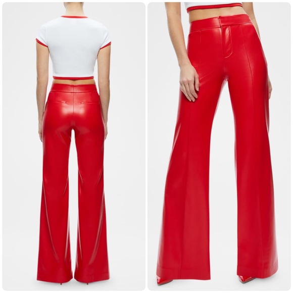 New! Alice + Olivia Dylan Vegan Rubie Red Wide Leg Pants